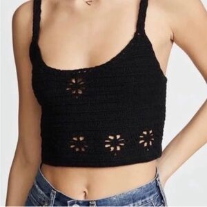 Free People Black Crochet Knit Bralette Crop Top with Floral Detailing